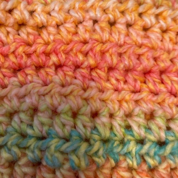 FUNKY chunky RAINBOW COLOR square adult hat with pompom - Picture 2 of 3